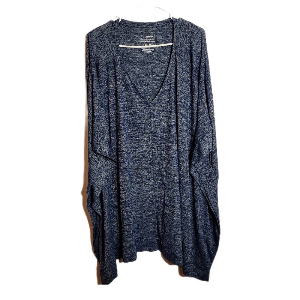 Sonoma The Soft Touch Poncho Blue Women's 2X-3X Pull On V-neck Long Line
